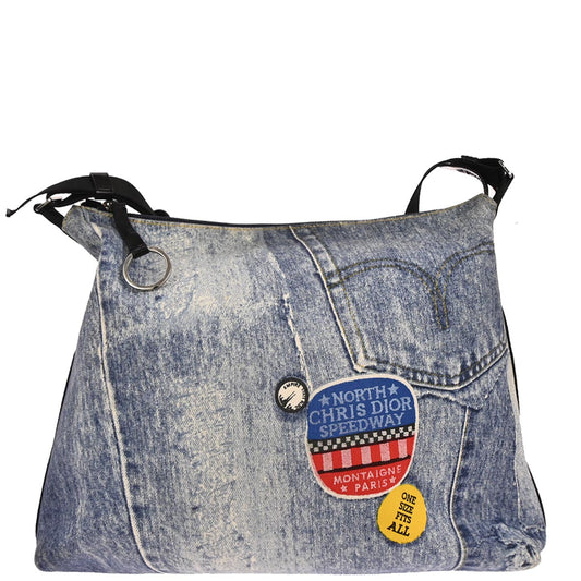 Christian Dior Blue Canvas Denim Print Shoulder Bag
