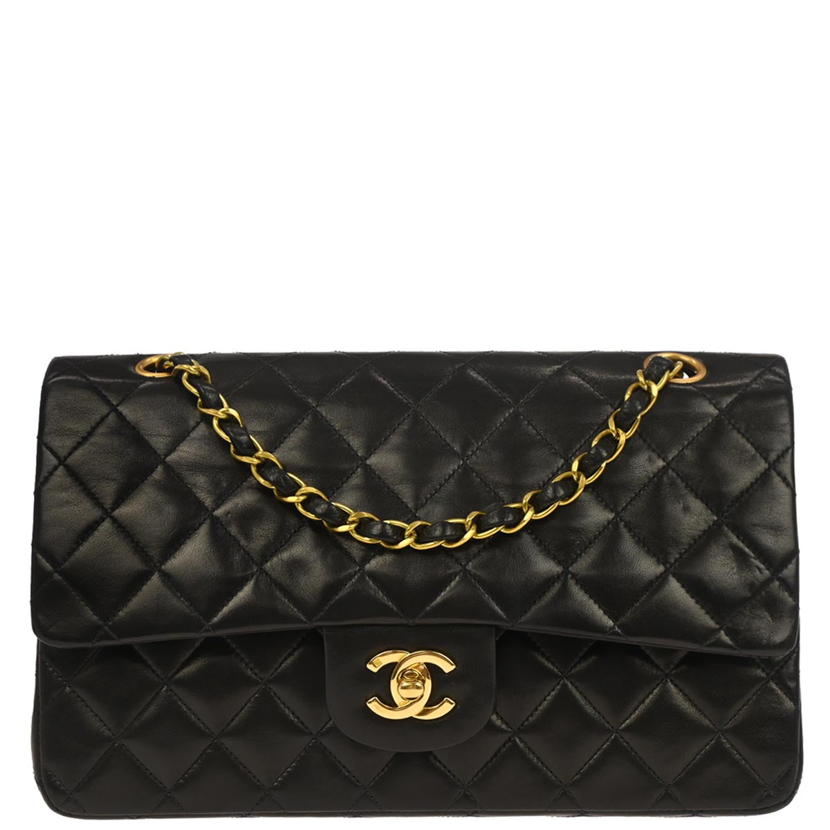 Chanel 1994-1996 Black Lambskin Medium Classic Double Flap Shoulder Bag