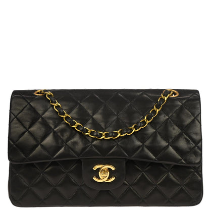 Chanel 1994-1996 Black Lambskin Medium Classic Double Flap Shoulder Bag