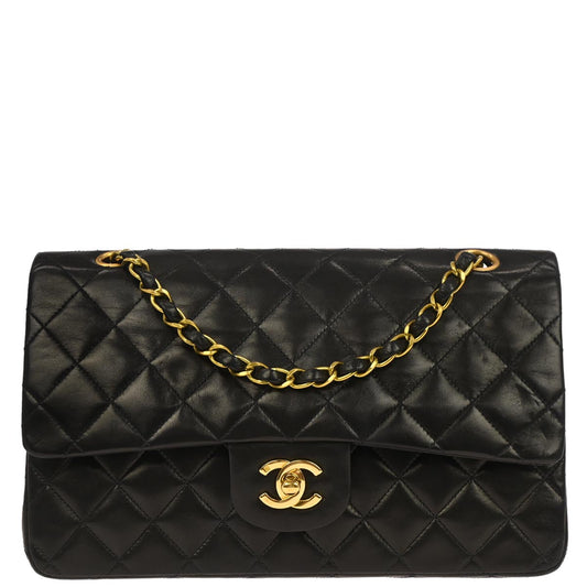 Chanel 1994-1996 Black Lambskin Medium Classic Double Flap Shoulder Bag