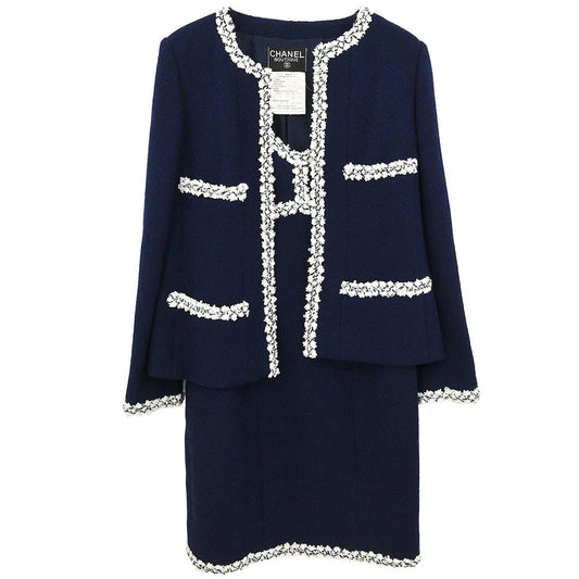Chanel 1995 Setup Suit Jacket Dress Navy #40