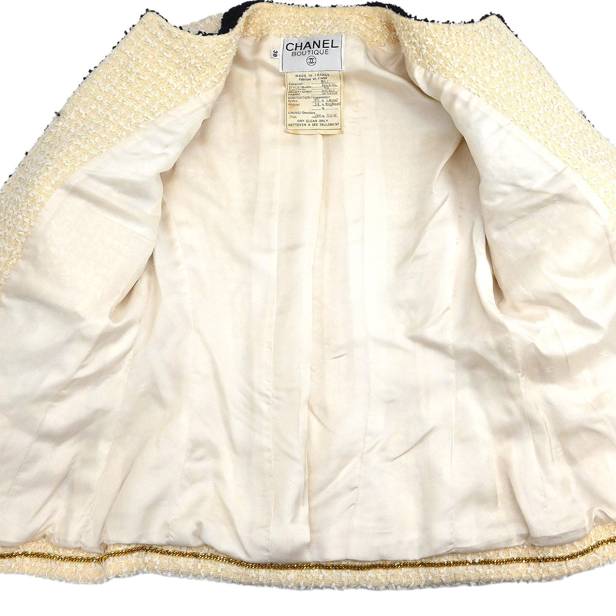 Chanel 1995 Collarless Single Breasted Jacket Ivory #38