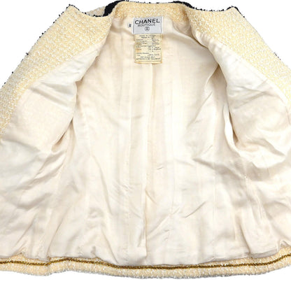 Chanel 1995 Collarless Single Breasted Jacket Ivory #38