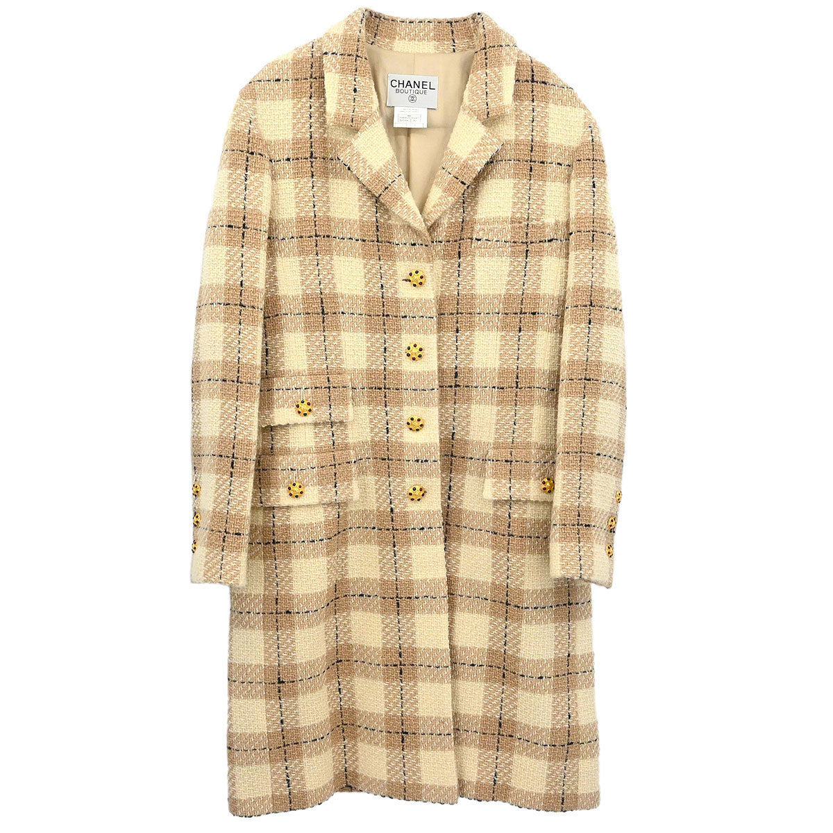 Chanel 1996 Single Breasted Coat Beige #42