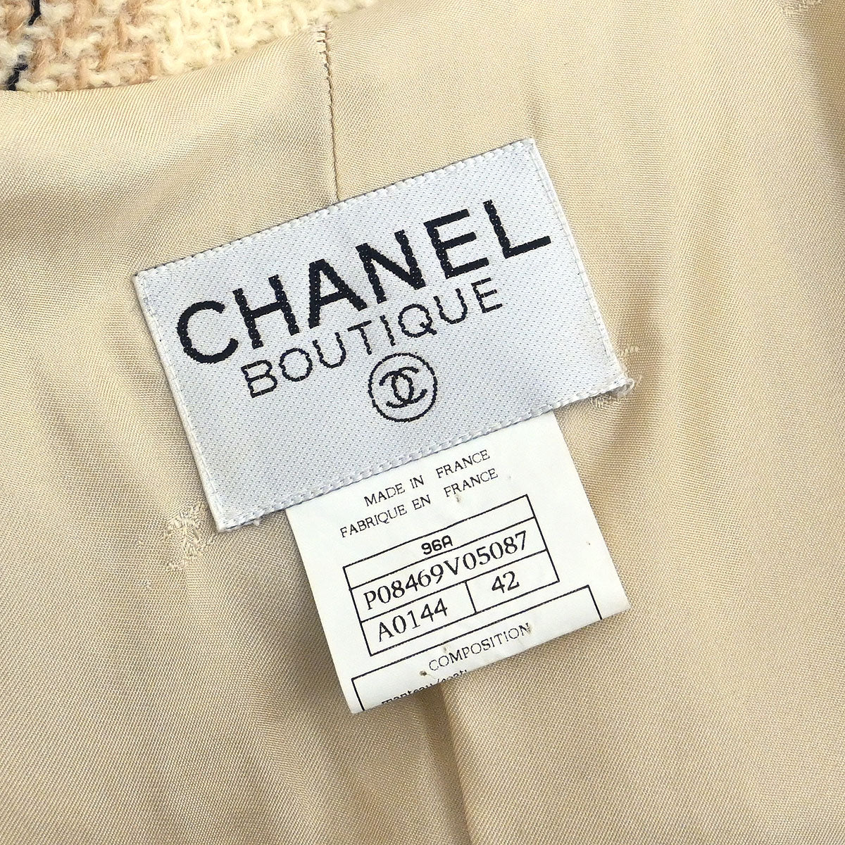 Chanel 1996 Single Breasted Coat Beige #42