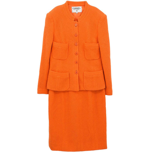 Chanel 1995 Setup Suit Jacket Skirt Orange #40