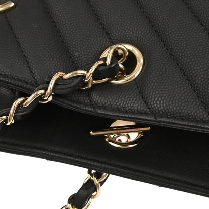 Chanel 2019 Black Caviar Skin Chevron Shopping Tote Chain Handbag