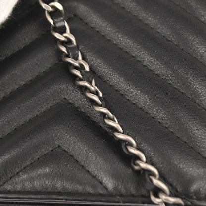 Chanel 2019 Black Lambskin Chevron Tassel WOC Wallet on Chain Shoulder Bag