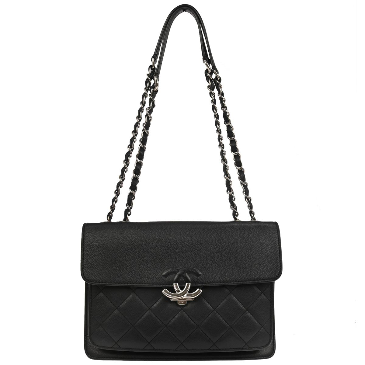 Chanel 2017-2018 Black Caviar Skin Box Flap Bag Shoulder Bag