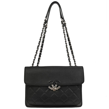 Chanel 2017-2018 Black Caviar Skin Box Flap Bag Shoulder Bag