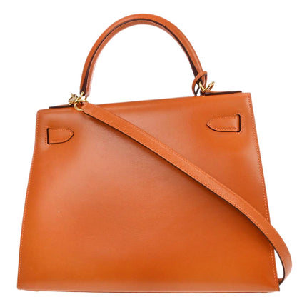 Hermes Orange Box Calf Kelly 28 Sellier 2way Shoulder Handbag