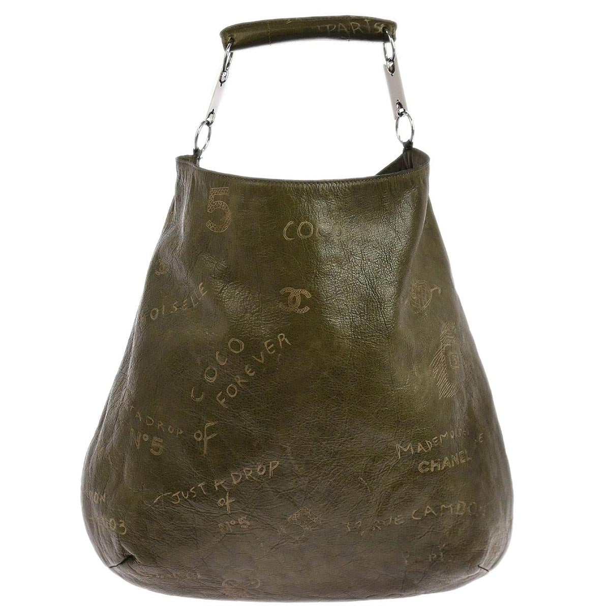 Chanel 2003-2004 Khaki Calfskin Graffiti Handbag