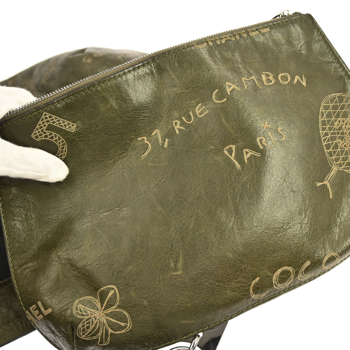 Chanel 2003-2004 Khaki Calfskin Graffiti Handbag