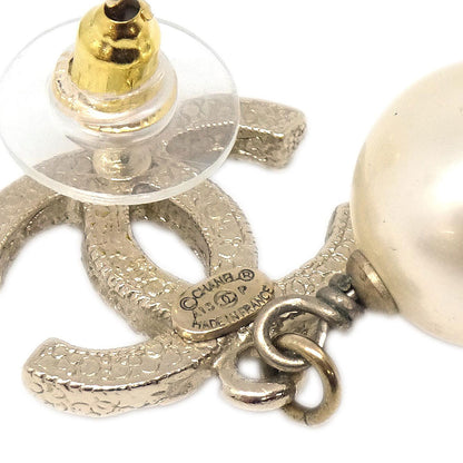 Chanel Dangle CC Pierced Earrings Gold Rhinestone Artificial Pearl A13P