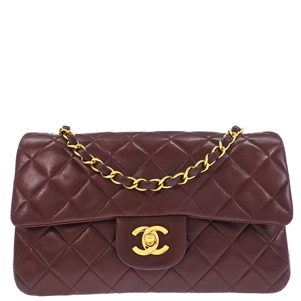 Chanel 1996-1997 Brown Lambskin Small Classic Double Flap Shoulder Bag
