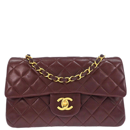 Chanel 1996-1997 Brown Lambskin Small Classic Double Flap Shoulder Bag