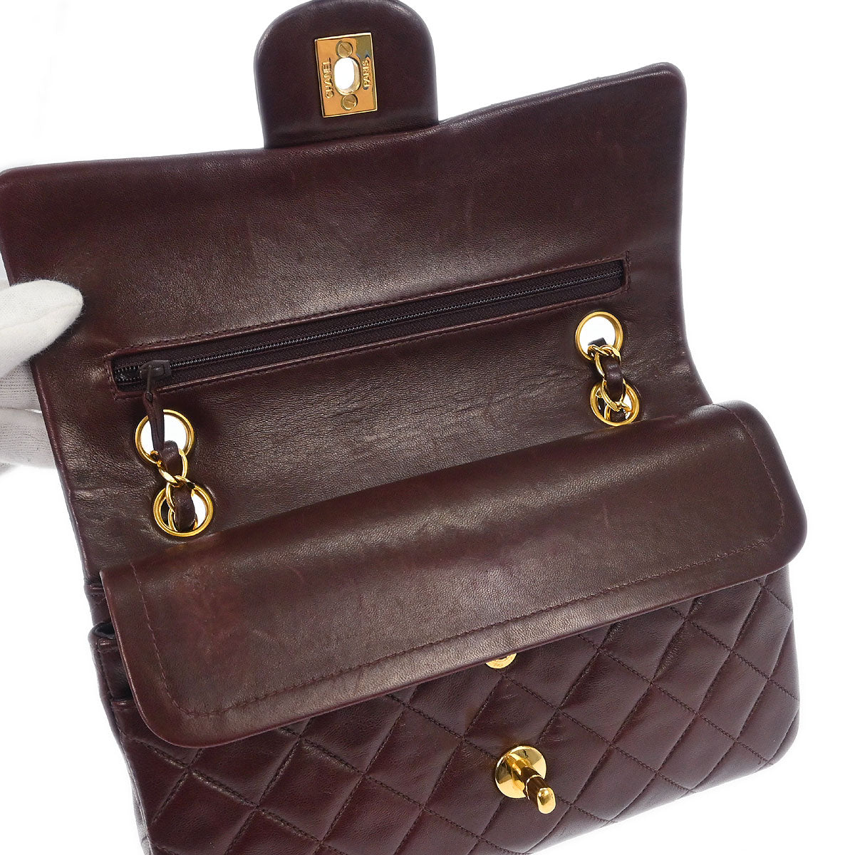 Chanel 1996-1997 Brown Lambskin Small Classic Double Flap Shoulder Bag