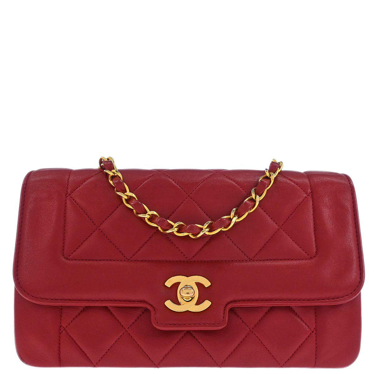 Chanel Red Lambskin Shoulder Bag