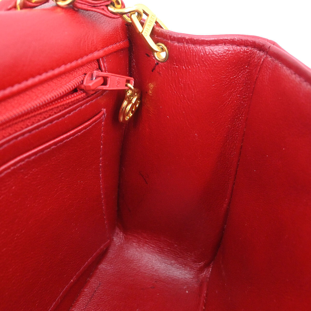 Chanel Red Lambskin Shoulder Bag