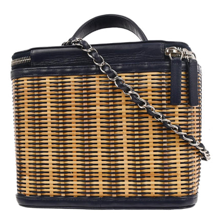 Chanel 2019 Navy Rattan Calfskin Take Away Vanity Case 2way Handbag