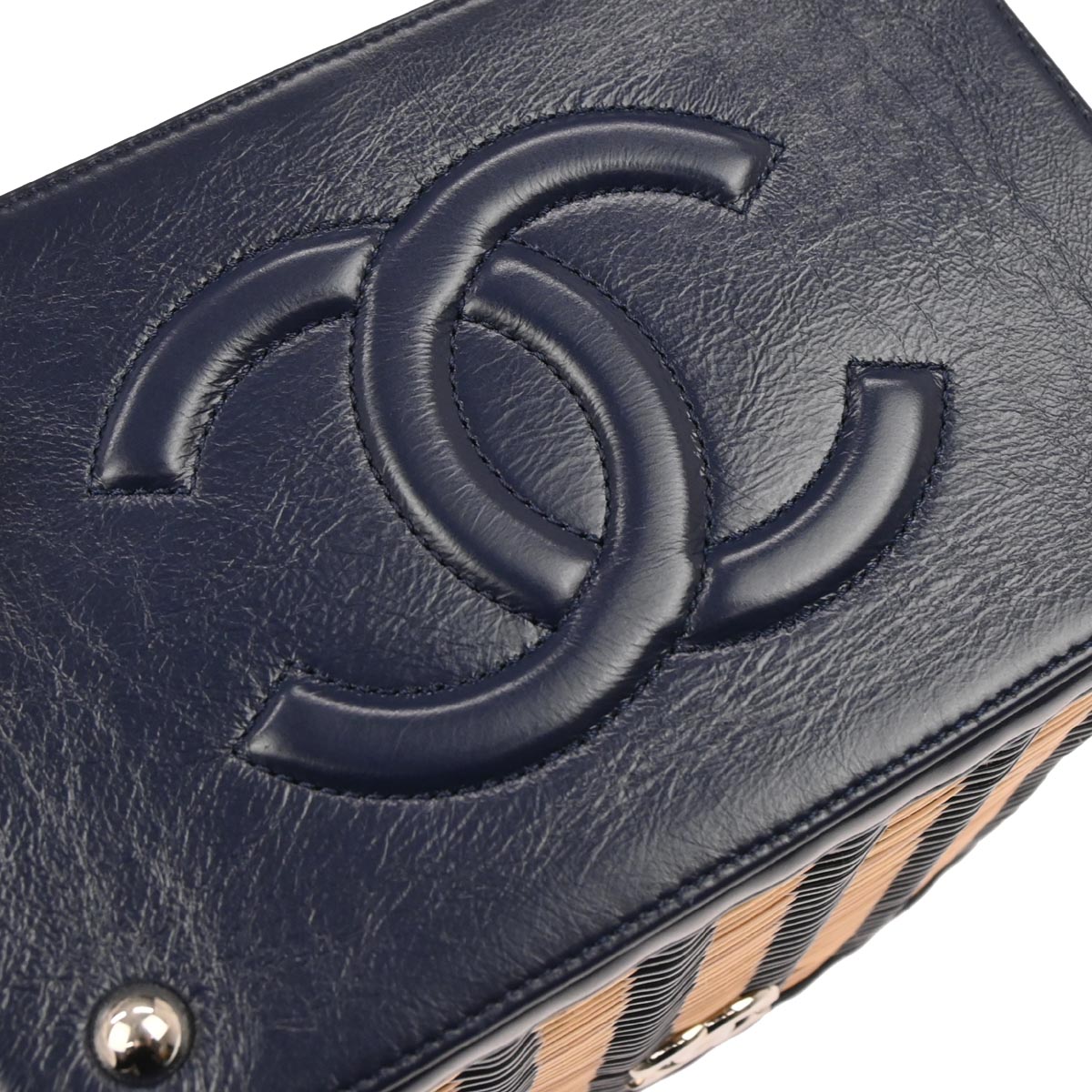Chanel 2019 Navy Rattan Calfskin Take Away Vanity Case 2way Handbag