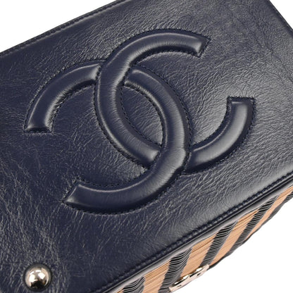 Chanel 2019 Navy Rattan Calfskin Take Away Vanity Case 2way Handbag