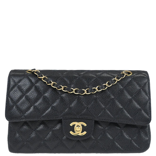 Chanel Black Caviar Skin Medium Classic Double Flap Shoulder Bag
