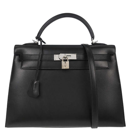 Hermes Black Box Calf Kelly 32 Sellier 2way Shoulder Handbag