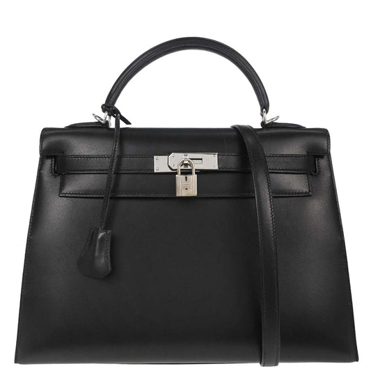 Hermes Black Box Calf Kelly 32 Sellier 2way Shoulder Handbag