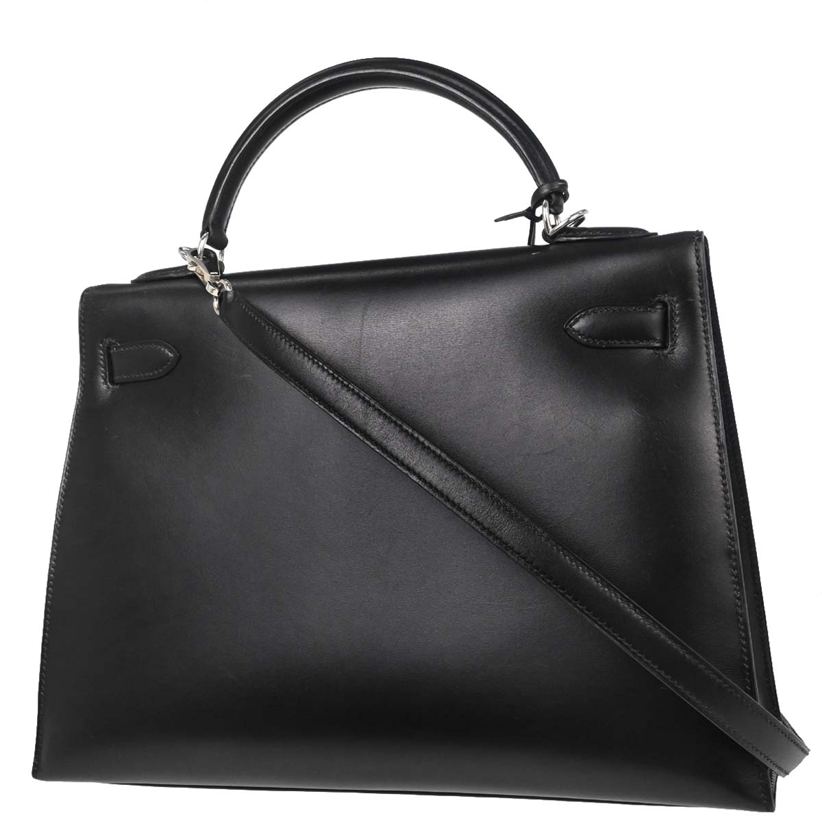 Hermes Black Box Calf Kelly 32 Sellier 2way Shoulder Handbag