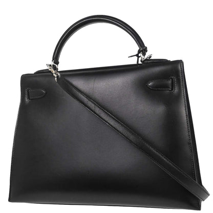Hermes Black Box Calf Kelly 32 Sellier 2way Shoulder Handbag