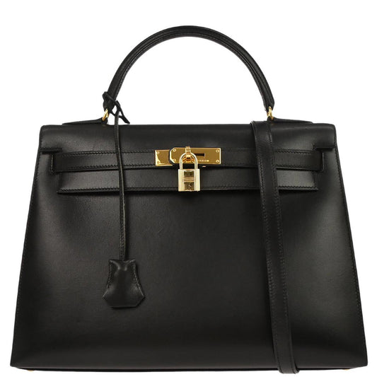Hermes Black Box Calf Kelly 32 Sellier 2way Shoulder Handbag