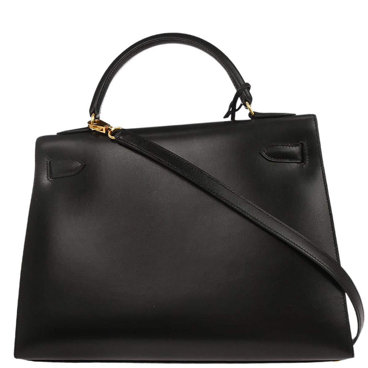 Hermes Black Box Calf Kelly 32 Sellier 2way Shoulder Handbag