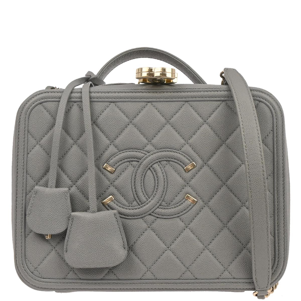 Chanel 2019 Gray Caviar Skin CC Filigree 2way Vanity Shoulder Handbag