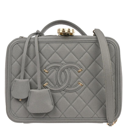 Chanel 2019 Gray Caviar Skin CC Filigree 2way Vanity Shoulder Handbag