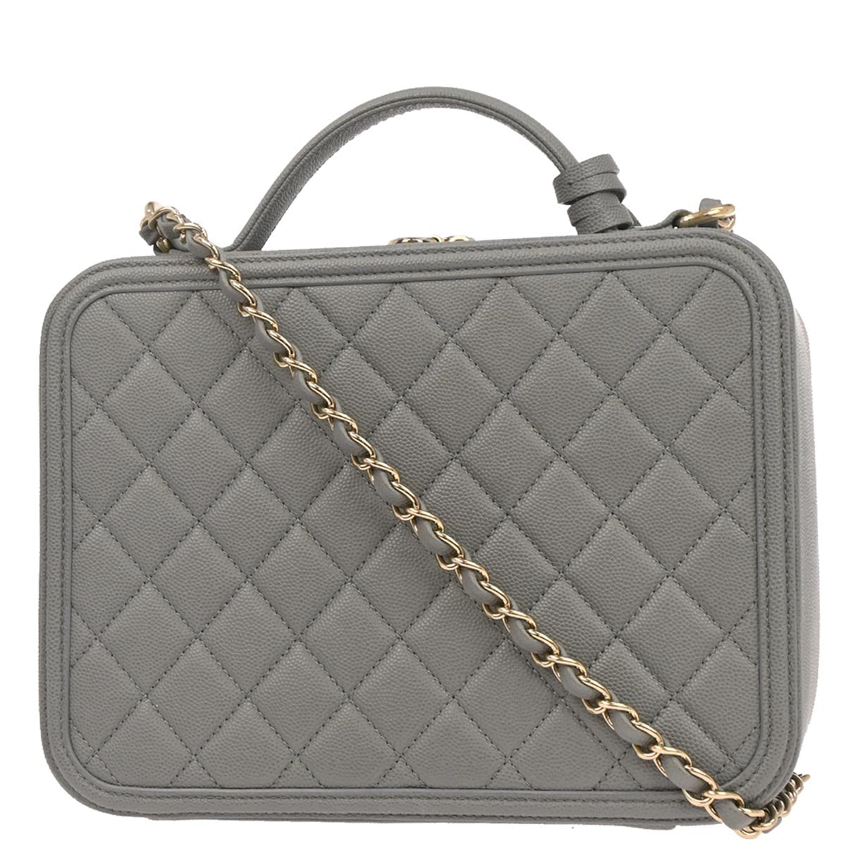 Chanel 2019 Gray Caviar Skin CC Filigree 2way Vanity Shoulder Handbag