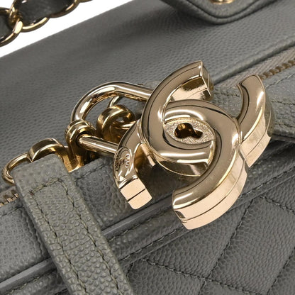 Chanel 2019 Gray Caviar Skin CC Filigree 2way Vanity Shoulder Handbag