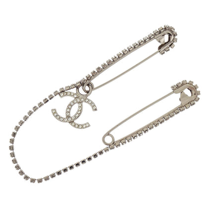 Chanel Dangle CC Brooch Pin Silver Rhinestone 01P