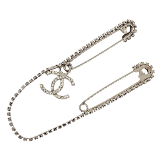 Chanel Dangle CC Brooch Pin Silver Rhinestone 01P