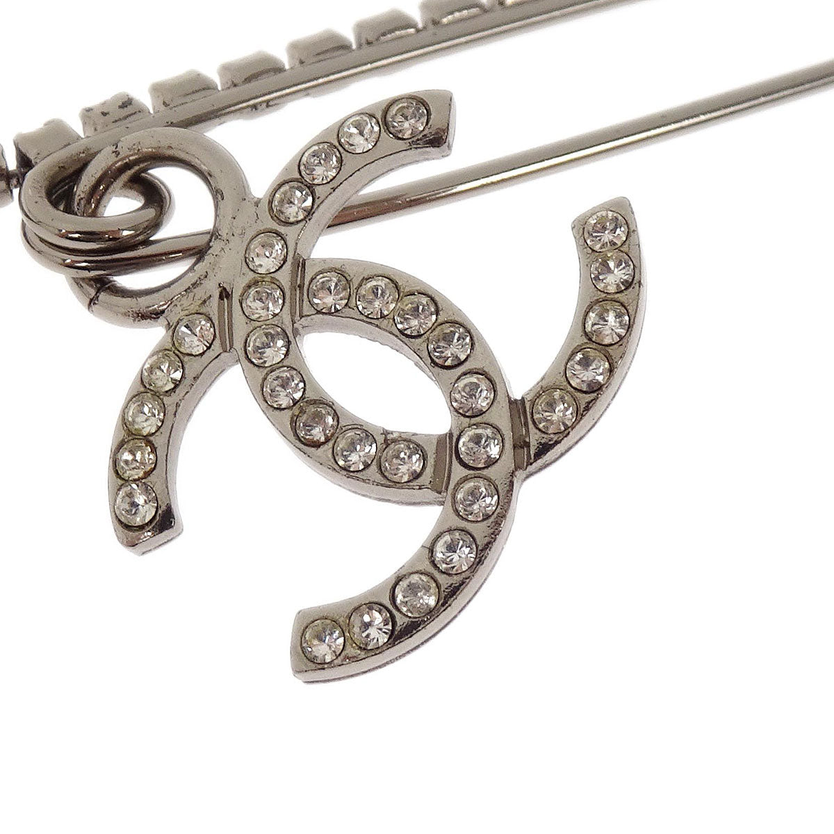 Chanel Dangle CC Brooch Pin Silver Rhinestone 01P