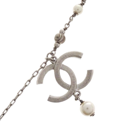 Chanel CC Chain Necklace Pendant Silver Costume Pearl Rhinestone 12A