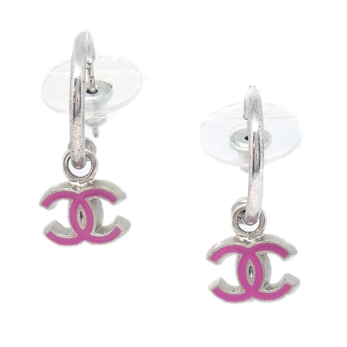 Chanel Dangle CC Pierced Earrings Silver 04P