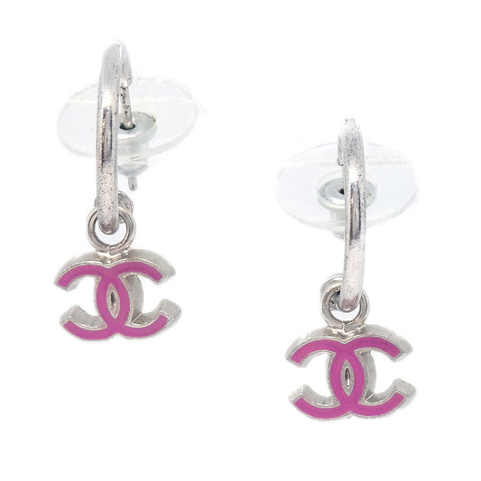 Chanel Dangle CC Pierced Earrings Silver 04P