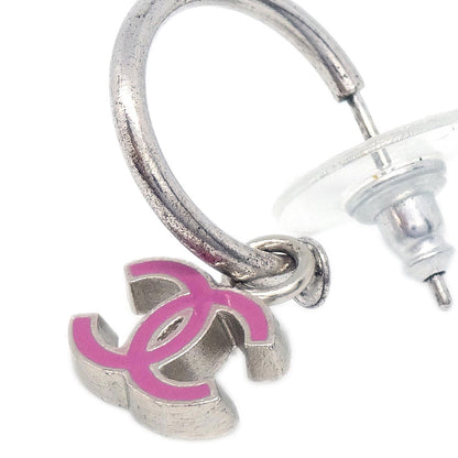 Chanel Dangle CC Pierced Earrings Silver 04P