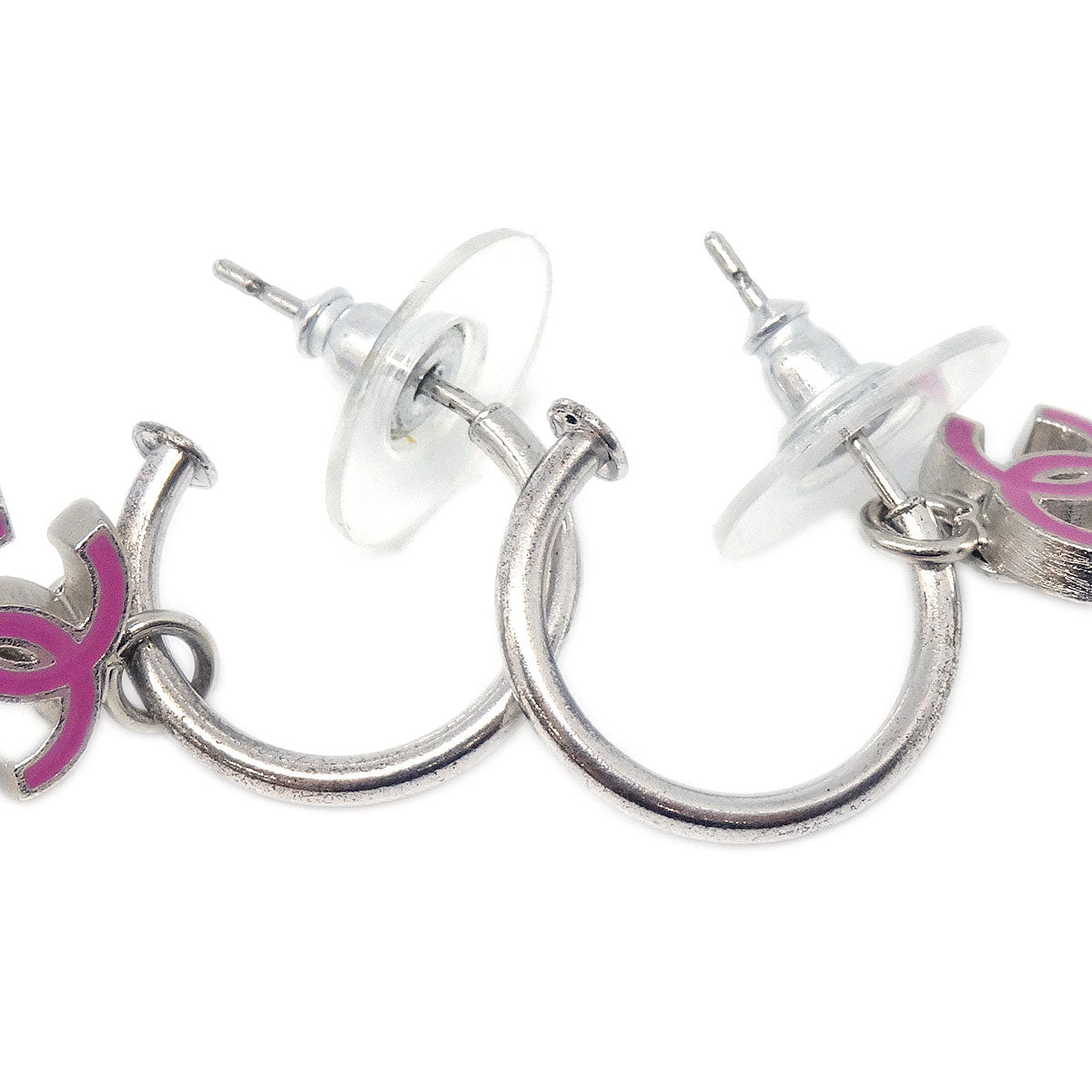 Chanel Dangle CC Pierced Earrings Silver 04P