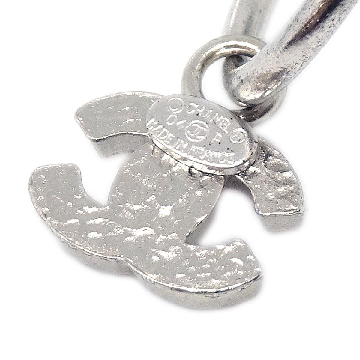 Chanel Dangle CC Pierced Earrings Silver 04P