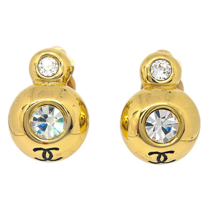 Chanel Gold Clip-On Earrings Rhinestone 2233
