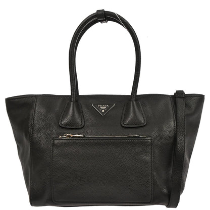 Prada Black Leather 2way Shoulder Tote Handbag