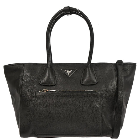 Prada Black Leather 2way Shoulder Tote Handbag