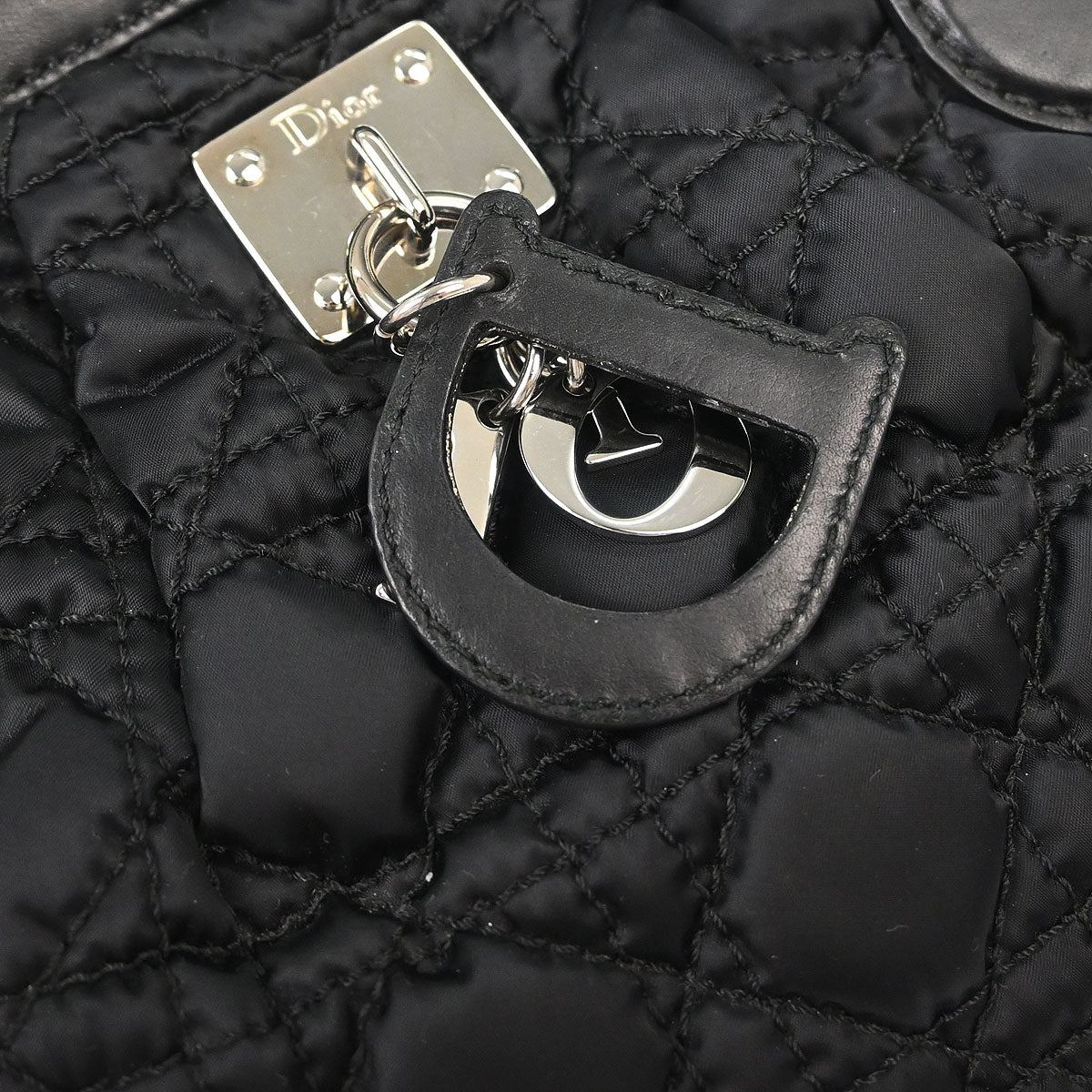 Christian Dior Black Nylon Cannage Charming Doctor Bag Handbag